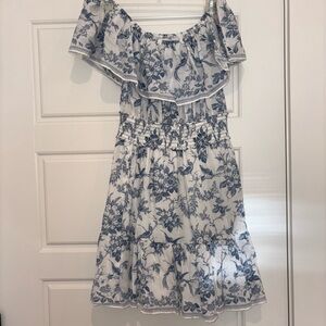 Max Studio White and Blue Bird Pattern Dress